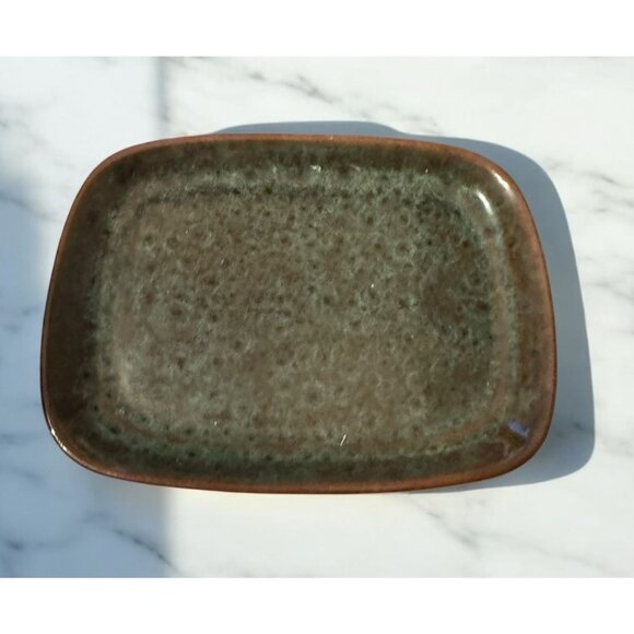 Vintage Style Home Essentials Porcelain Butter Dish With Lid Brown & Green Glaz - Picture 2 of 5